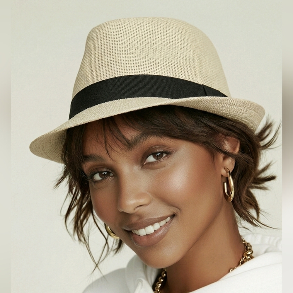 Henschel Hat Co Fedora Style Straw Hat Sz L. 8 inch diameter